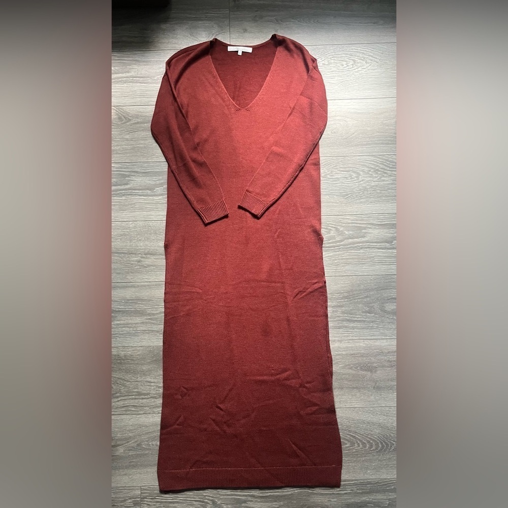 Lovers + Friends Burnt Orange Long Sleeve V Neck Slit Maxi Sweater DressSize S